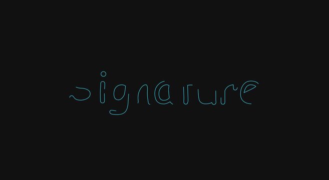 Neon signature text animation glowing blue script on dark animation