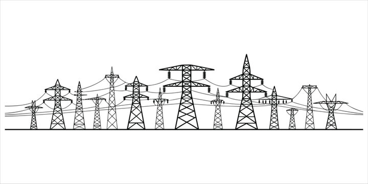 A Horizon of Diverse Electricity Transmission Towers and Power Lines high voltage pylon