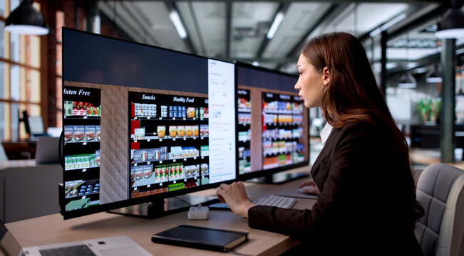Female Retail Manager Uses Computer Software
