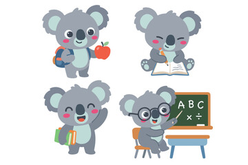 Back to School Cute Koala Character Set Education Bundle © bytaristudio
