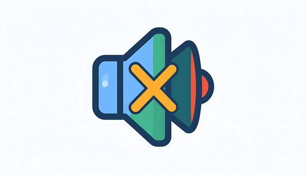 Pixel art icon representing silence or muted audio, with a speaker symbol crossed out by an orange 'x' on a white background, simple flat design elements