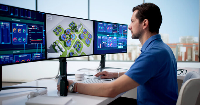 Man Monitoring Municipal Water Filtration System