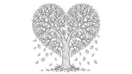 Fototapeta premium Heart Shaped Tree with Falling Leaves Autumn Design