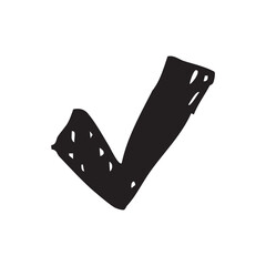 A hand-drawn black checkmark symbol with a rough, sketchy texture isolated on a white background. © dony