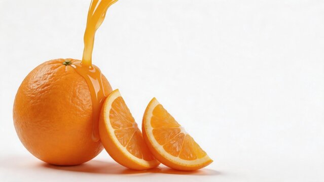 Orange fruit with juice pouring