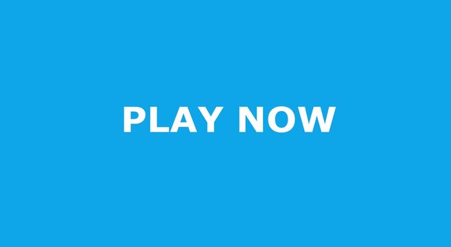 Play now button animation with bold white text on bright blue animation