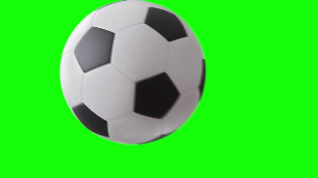 3D Realistic Multiple Soccer Balls Rushing Toward Camera, Hitting Screen and Bouncing Away, Sports Transition on Green Screen, 4K Animation