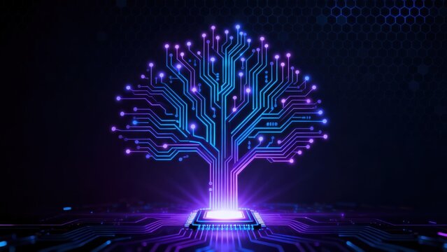 Circuit tree with glowing nodes
