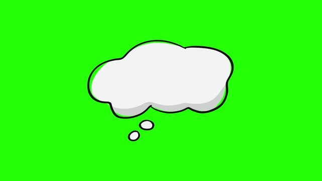 Animated cartoon thinking cloud thought bubble with float loop on green screen and white background. Flat design, 4K 16s. Perfect for idea, dream, and comic videos