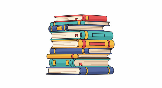 Stack of colorful books with yellow, blue, teal, and red covers