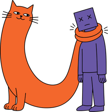 Cartoon Cat and Sad Square Character