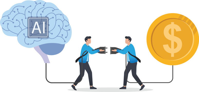 Professional team connecting AI technology with financial dollar profit growth