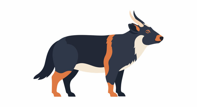 Stylized illustration of a quadruped mammal with horns and a dark coat