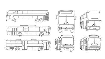 Detailed 2D CAD drawings of a modern city bus from multiple angles © Stock Image Paradise