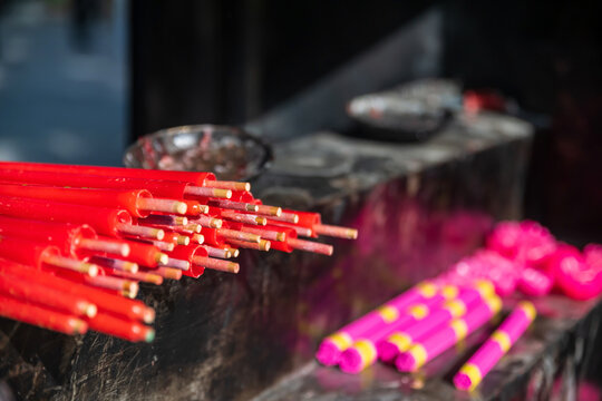 Red incense or joss stick in Longhua temple, Shanghai