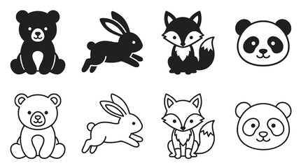 Fototapeta premium Set of cute animal icons, bear, rabbit, fox and panda, vector illustration