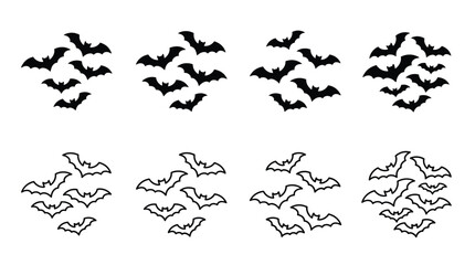 Fototapeta premium Set of bat silhouettes, collection of flying bats, vector illustration