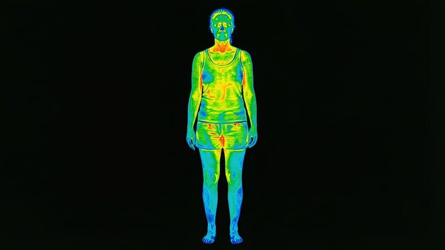 女性の全身サーモグラフィー映像（温度変化）