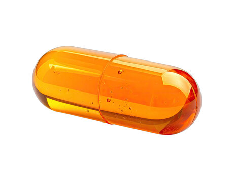 A vibrant orange capsule sits isolated against a stark black background, showcasing its smooth, glossy surface and suggesting themes of medicine and innovation.