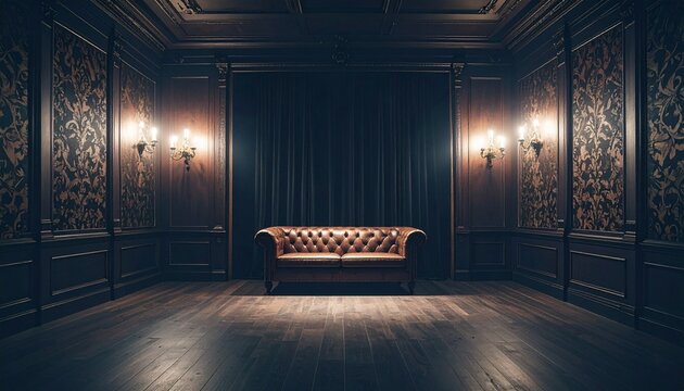 Opulent interior with dark, luxurious decor