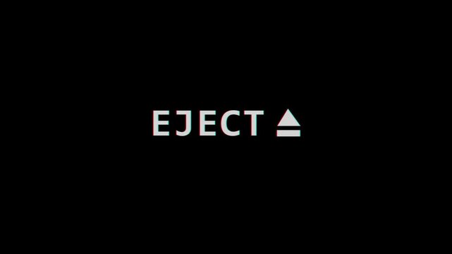 Ejection animation, glitching effect when ejecting a VHS tape, playback elements with screen distortion overlay, 4K transparent background.
