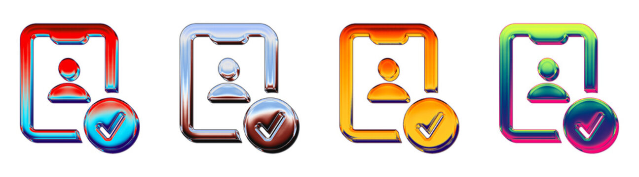 3D icon bundle hologram style - id verified. Cybersecurity digital protection and data privacy. High quality render design. Stylized vector icon collection.