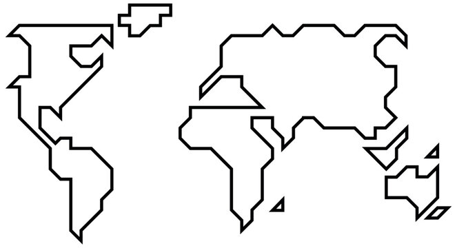 Minimal line art world map with clean continent outlines, editable stroke. Ideal for educational projects, travel themes or infographics.