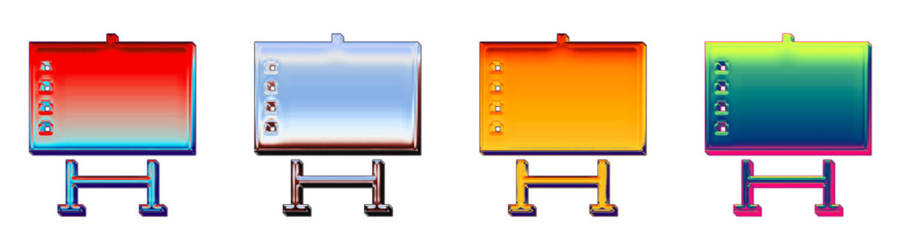 Isolated 3D crystal interactive whiteboard icons with blue cyan gradient. Education learning and school academic resources. Render illustration. High resolution 3D artwork.