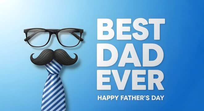 Best dad ever happy father's day greeting card with glasses mustache and tie