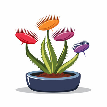 Colorful Cartoon Venus Flytrap Plant in a Pot