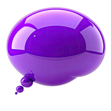A vibrant purple sphere with a trailing droplet formation floats against a stark black background, creating a surreal and captivating visual.