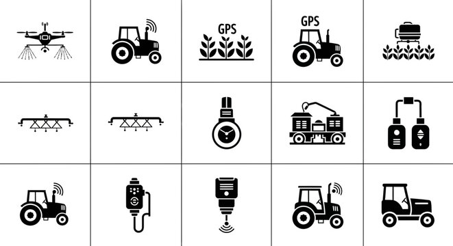 Smart Farming Technology Icons for Agriculture