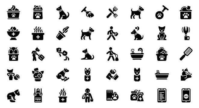 Professional Animal Care Grooming Veterinary Pet Services Icon Set for Web Design