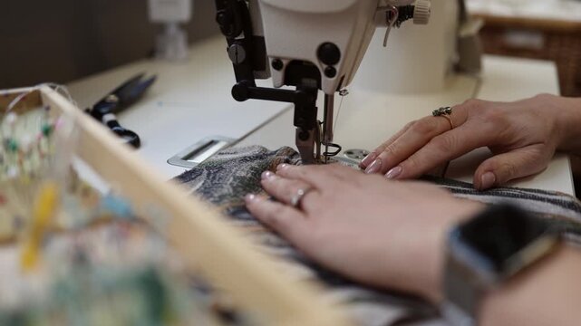 Sewing Process on Fabric Material
