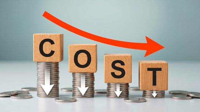 Increasing business costs concept with wooden blocks and coins