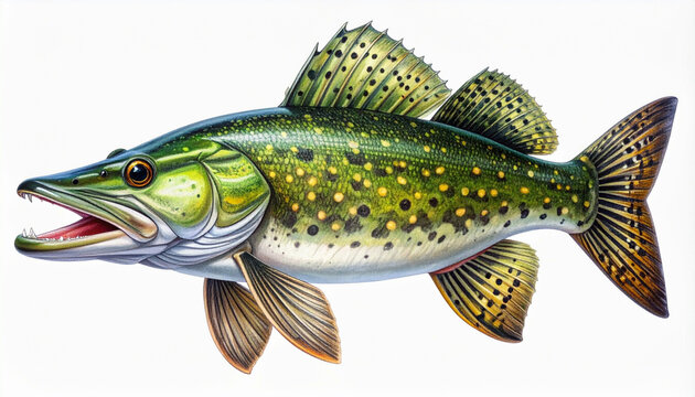 Detailed illustration of a northern pike fish