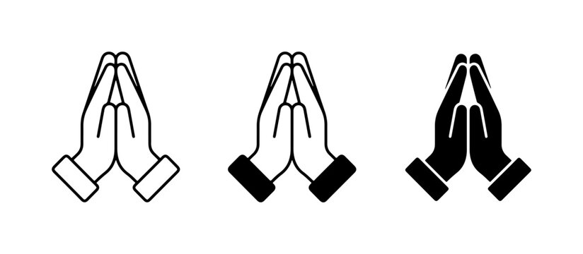 Praying Hands Icons, Religious Symbol Vector Set, Spiritual Gesture Graphics, Hope and Faith Illustration, Namaste Gesture, Prayer Icon