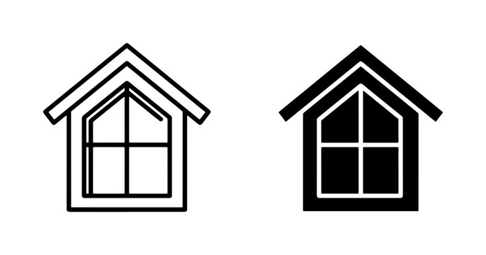 Dormer Window Icons, Architectural Building Element Graphics, Simple House Facade Symbols, Black and White Outline and Solid Fill Vector Art