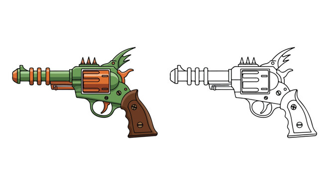 Colorful cartoon-style toy gun with a futuristic design and vibrant green accents for children or cosplay