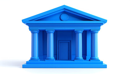 Fototapeta premium Blue Bank Building Facade with Columns and Pediment.