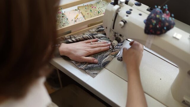 Sewing Process on Fabric Material

