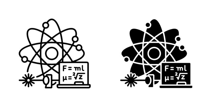 Atomic Structure and Physics Formulas Icon Set, Scientific Research and Education Vector Graphics, Chemistry and Quantum Mechanics Symbols