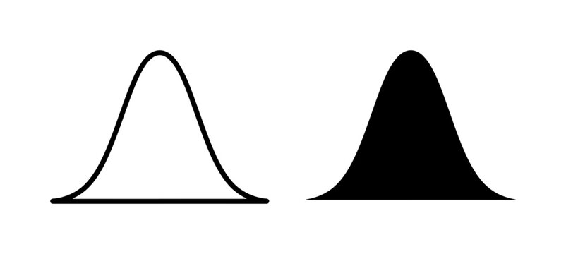Gaussian Distribution Curve, Normal Distribution Bell Curve, Statistical Probability Graph, Data Science Icon, Black and White Vector