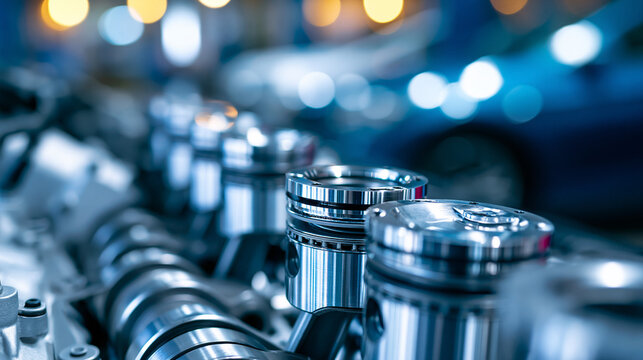 Close-up view of a high-performance internal combustion engine showcasing engineering precision and automotive power. Defocused background. High-performance ICE, engineering