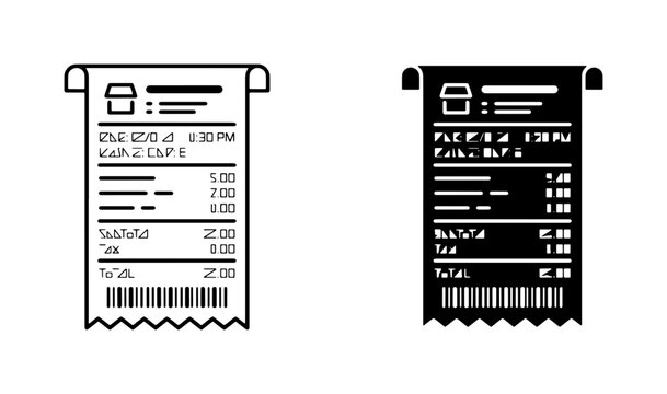 Receipt Icons, Purchase Slips, Transaction Records, Shopping Bills, Vector Set for Retail and Commerce