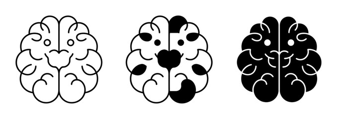 Fototapeta premium Three brain silhouette icons set, representing human intelligence, thought, creativity, for education science concepts