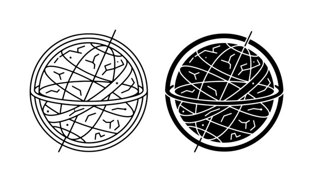 Celestial Globe Icons, Astronomical Orrery Vector Art, Vintage Navigation Tools, Science Symbols
