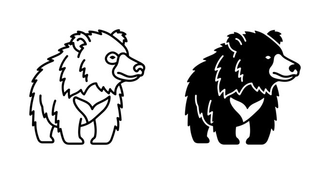 Cute Bear Vector Icons, Black and White Mammal Illustrations, Stylized Wildlife Graphics for Nature and Animal Themes