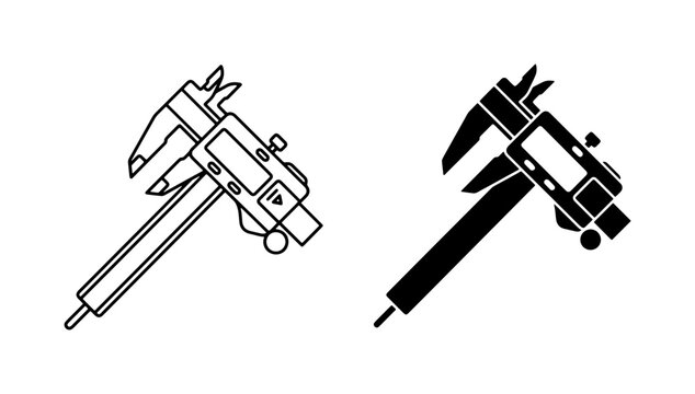 Digital Caliper Icons, Precision Measuring Tool Vector Set, Engineering Measurement Graphics