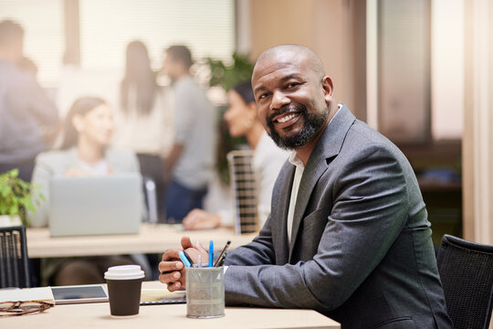 Smile, corporate and business man in office for real estate, about us and portrait for career growth. Realtor, mature and happy person in workplace for property investment, development or coworking